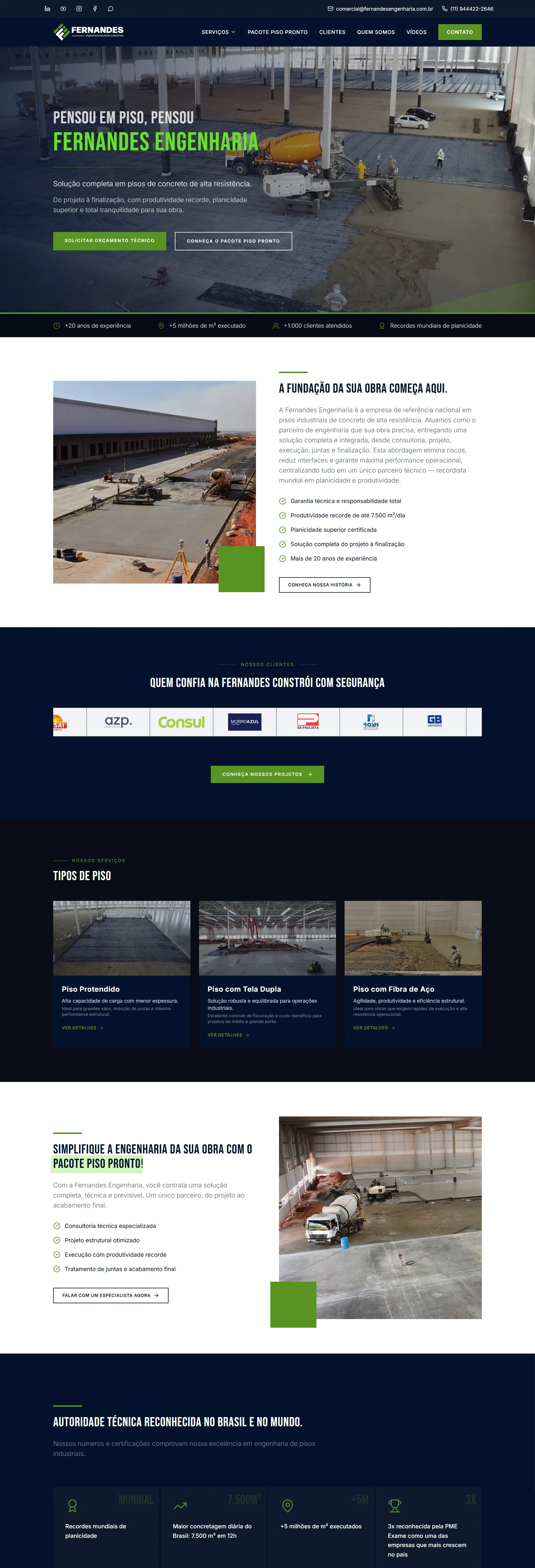 Home completa do site da Fernandes Engenharia, que rola junto com a página